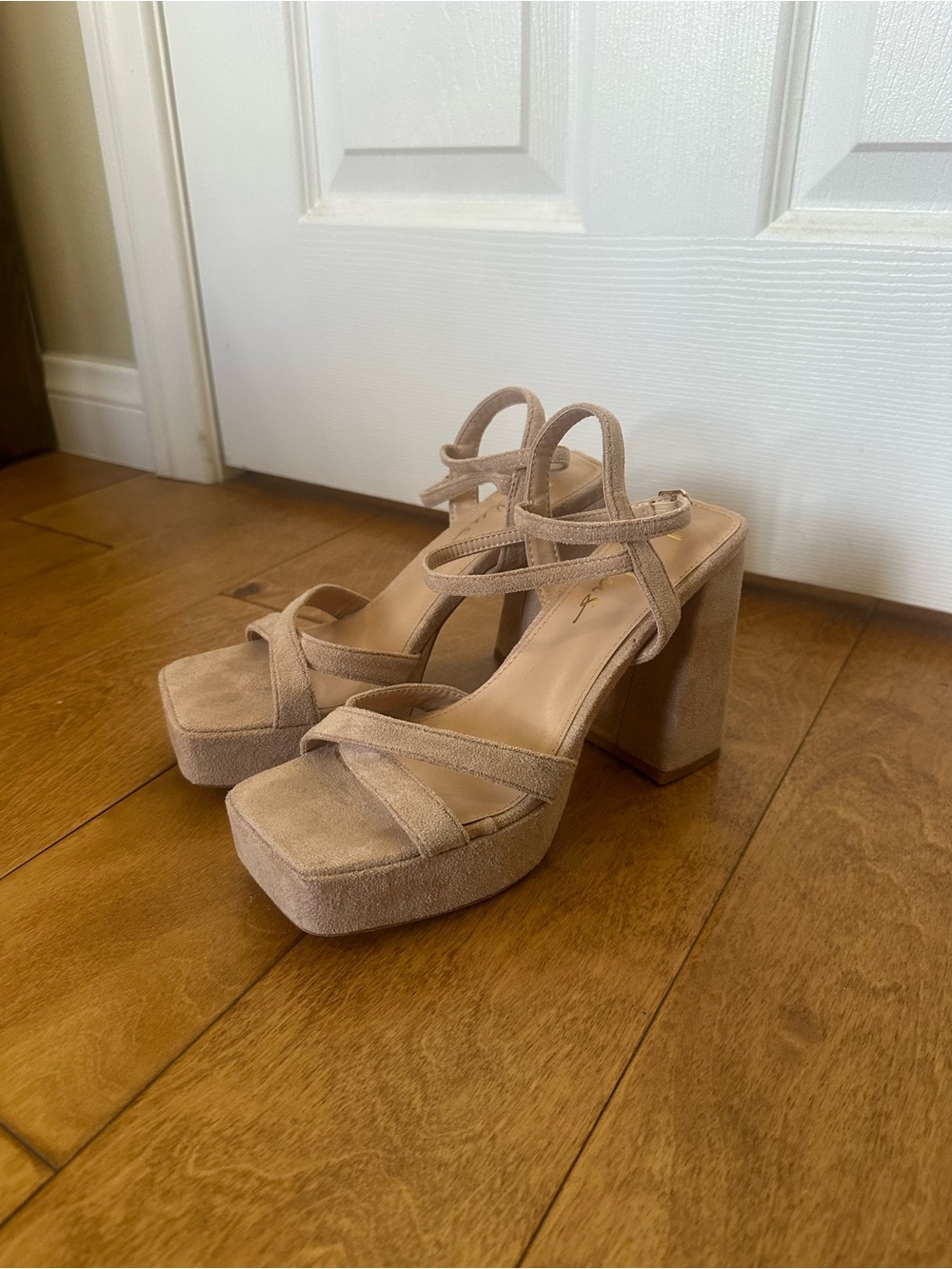 Lulu's Nude Platform Strappy Heels